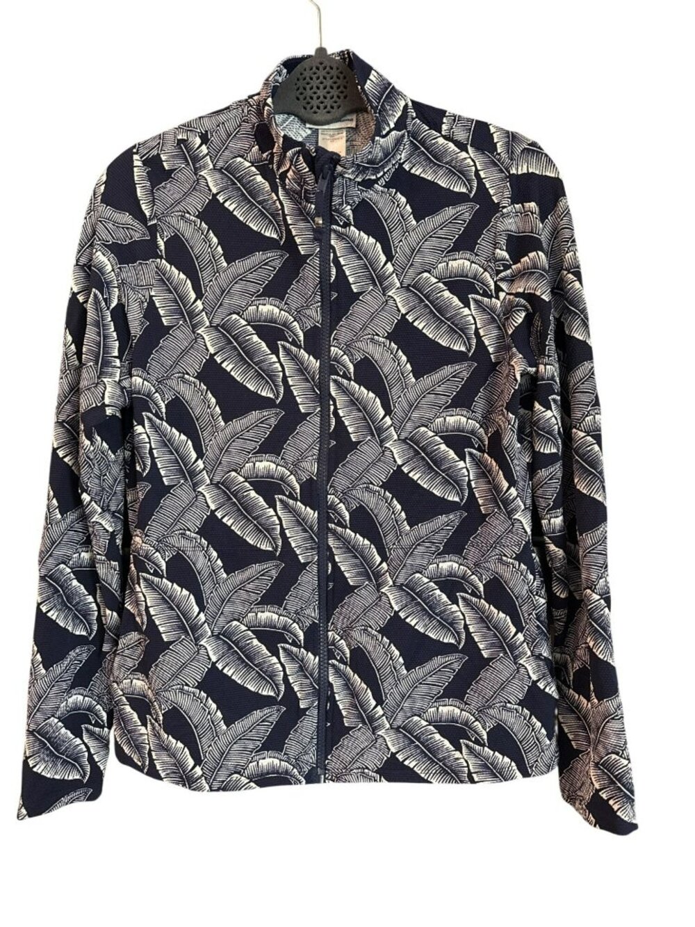 Tommy Bahama Palm Print Full Zip Jacket Small Blue White Tropical Travel Nylon